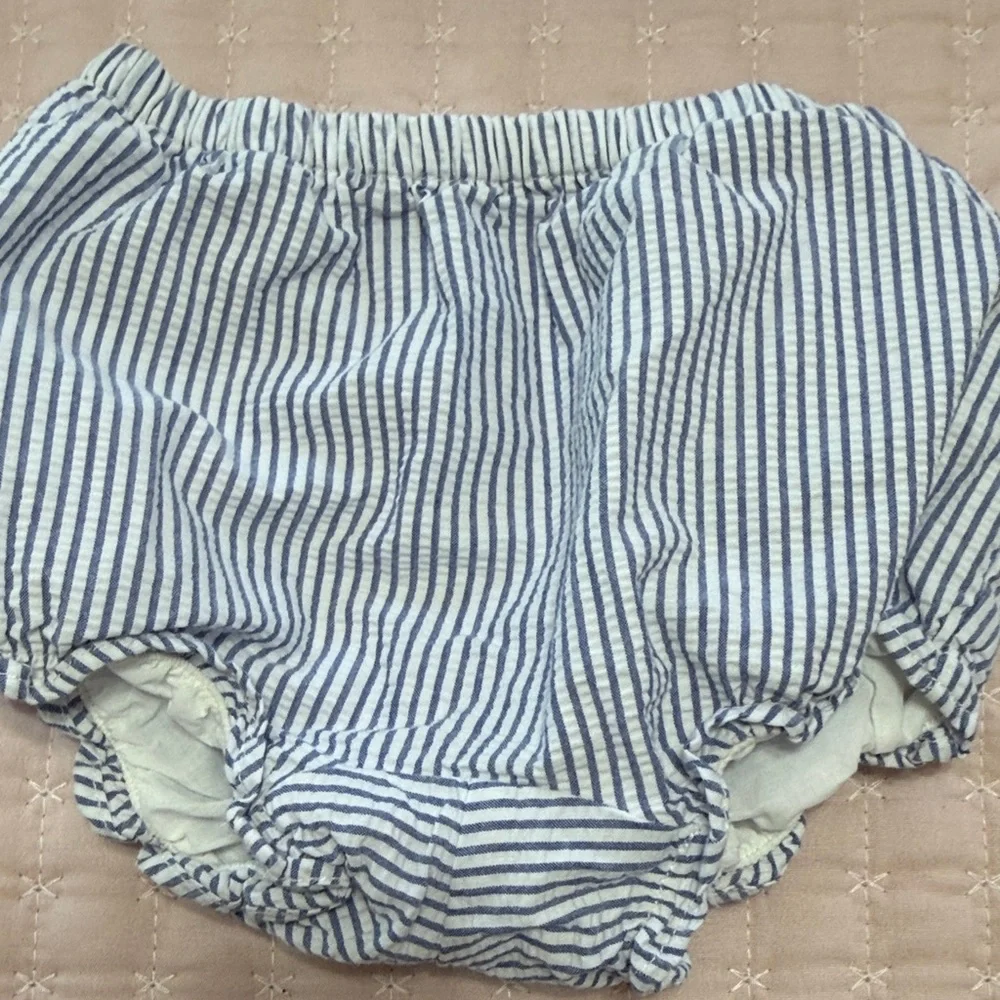 Janie and Jack Blue & White Striped Ruffle Diaper Cover Set